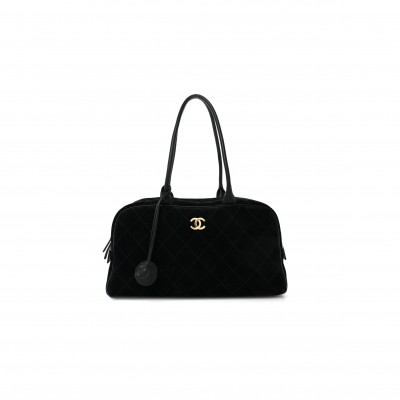 CHANEL MASTER SUEDE CALFSKIN LARGE PERFECT BOWLING BAG BLACK AS62110 (35.5*19*12.5cm)